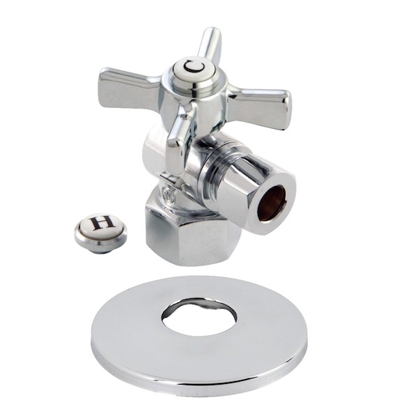 1/2" FIPx3/8" OD Comp Quarter-Turn Angle Stop Valve W/ Flange, Chrome